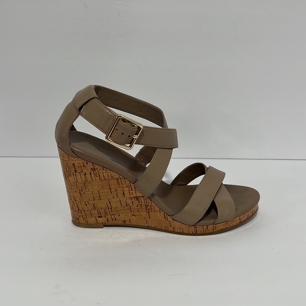 COLE HAAN Genuine Leather Strappy Cork‎ Heel Wedge Sandals Sz 8 1/2